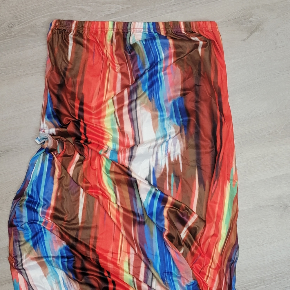 Womens 4X Strapless Maxi Bandeau Tie Dye Striped Dress NWOT [35]